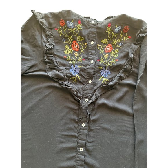 Love Tree Chambray Flower Embroidered Button Down Women Long sleeve Shirt Large - Picture 5 of 10